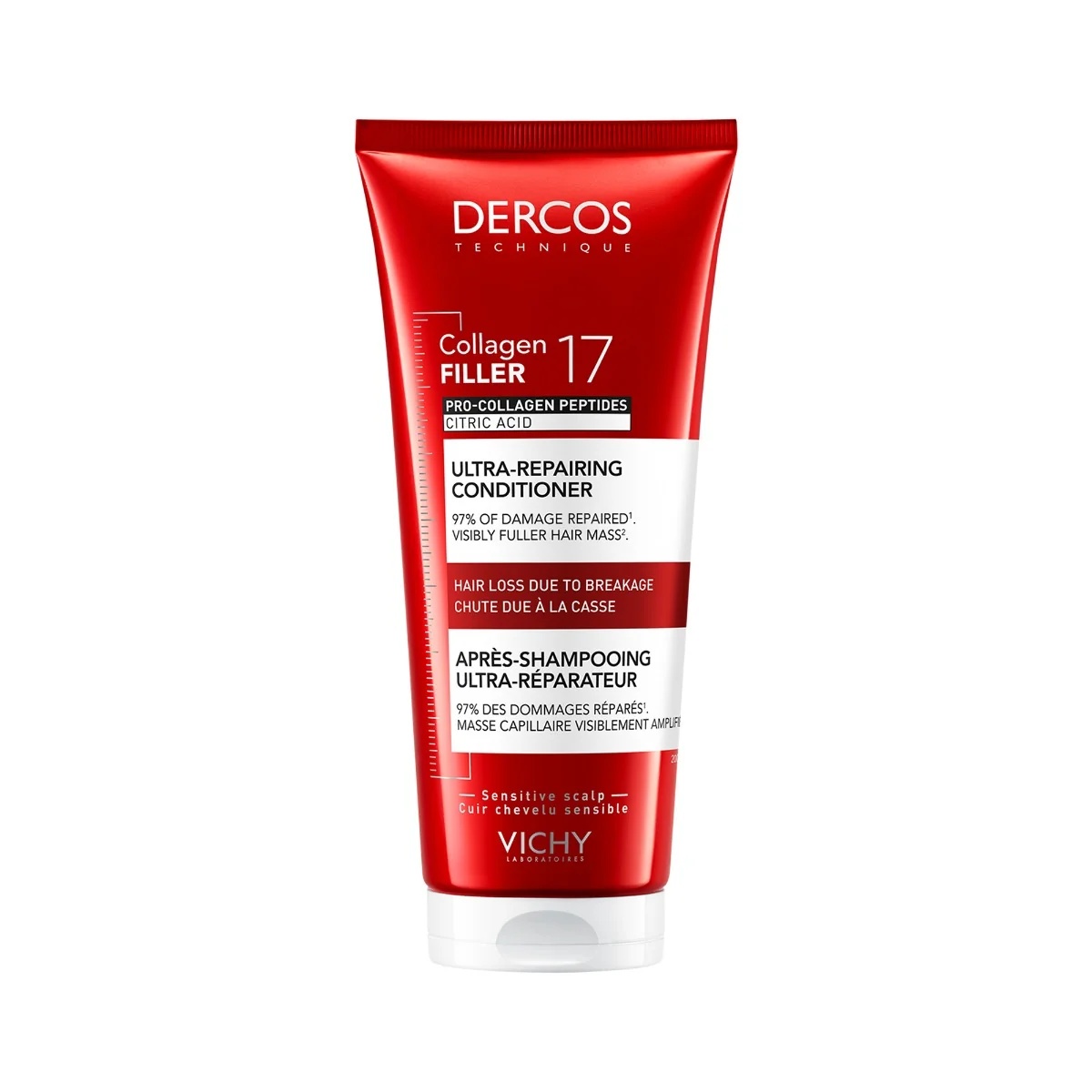 Balsam ultra-reparator cu peptide Pro-Colagen si acid citric Dercos Collagen 17 Filler Vichy, 200 ml (Gramaj: 200 ml)