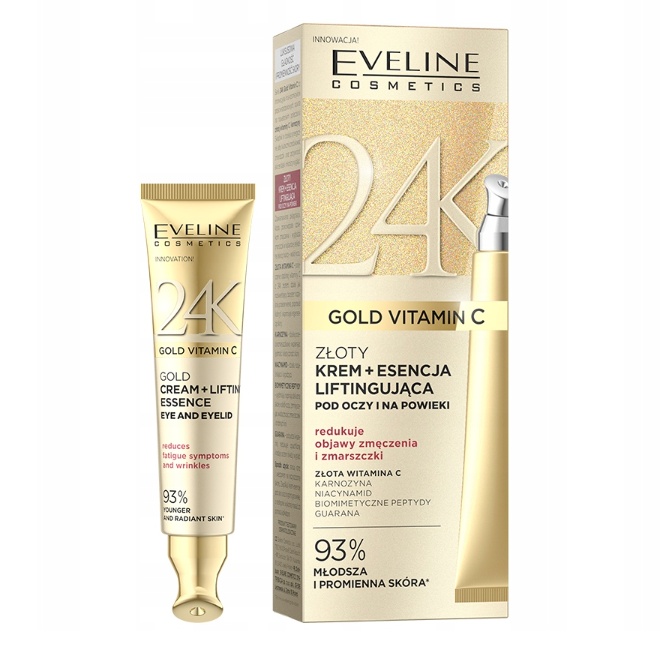 Crema Lifting Essence pentru Ochi si Pleoape, Eveline Cosmetics 24K Gold Vitamin C 15ml