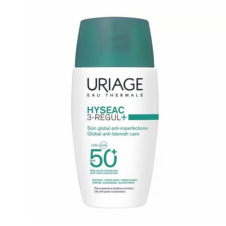 Crema pentru ten predispus la acnee cu protectie solara SPF 50+ Hyseac 3 Regul+ Uriage, 50 ml