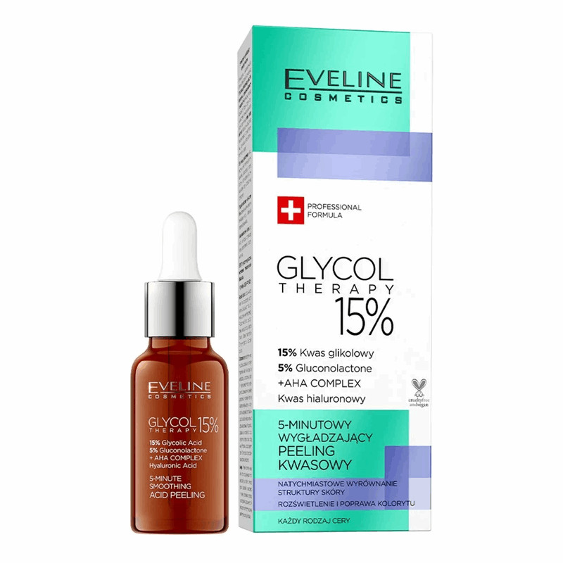 Eveline Glycol Therapy 15% peeling cu acid de netezire Ã®n 5 minute pentru toate tipurile de piele, 18 ml