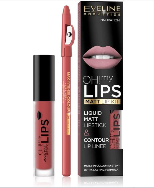 Kit de buze Oh! My Lips Matt Eveline Cosmetics (Concentratie: Set, Nuanta Ruj: 15  Deep Coral)