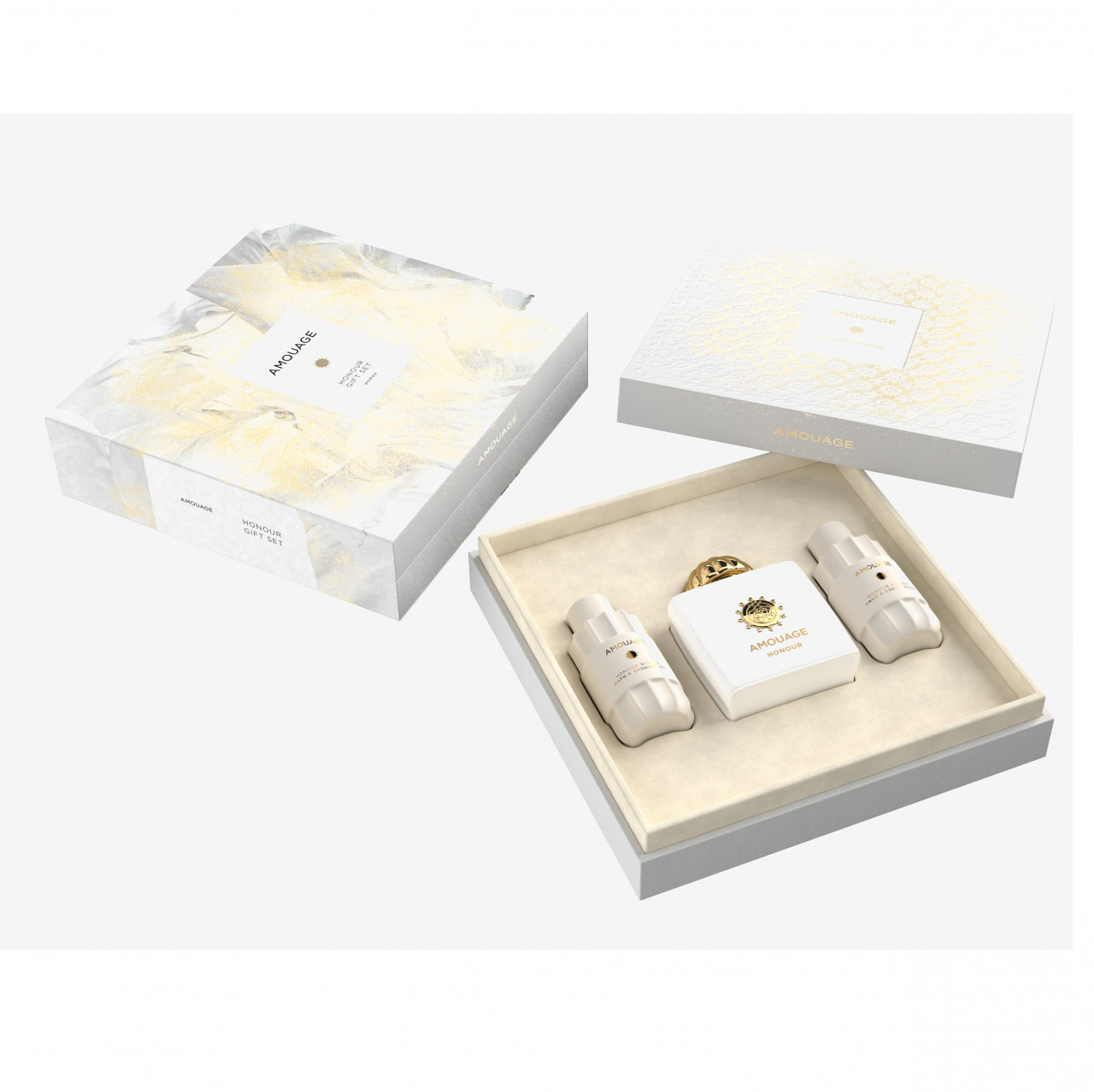 Set cadou Amouage Honour, Femei, Apa de Parfum, 100 ml + Lotiune de corp 60 ml + Gel de dus 60 ml