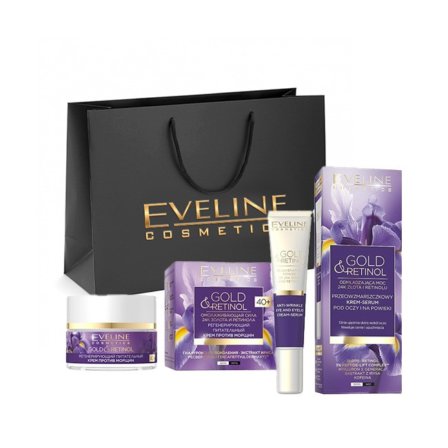 Set cadou Eveline Cosmetics Crema antirid regeneratoare nutritiva Gold And Retinol 40 +, 50 ml + Crema ser antirid pentru zona ochilor Gold...