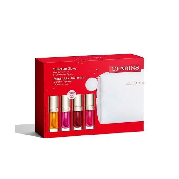 Dressing Set Clarins Radiant Lips Collection – Lip Comfort Oil pentru Buze 4 x 7 ml + Pouch Cosmetic