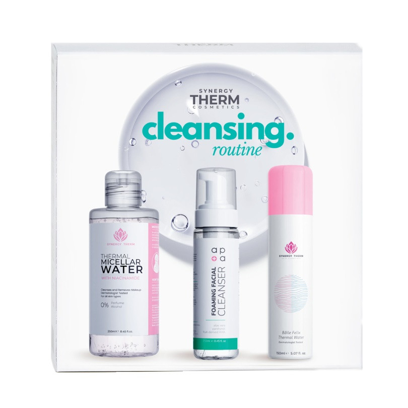 Set Cleansing Routine SYNERGY THERM, Apa micelara, 250 ml + Spuma pentru curatare faciala, 250 ml + Apa Termala Spray, 150 ml - 1 | YEO