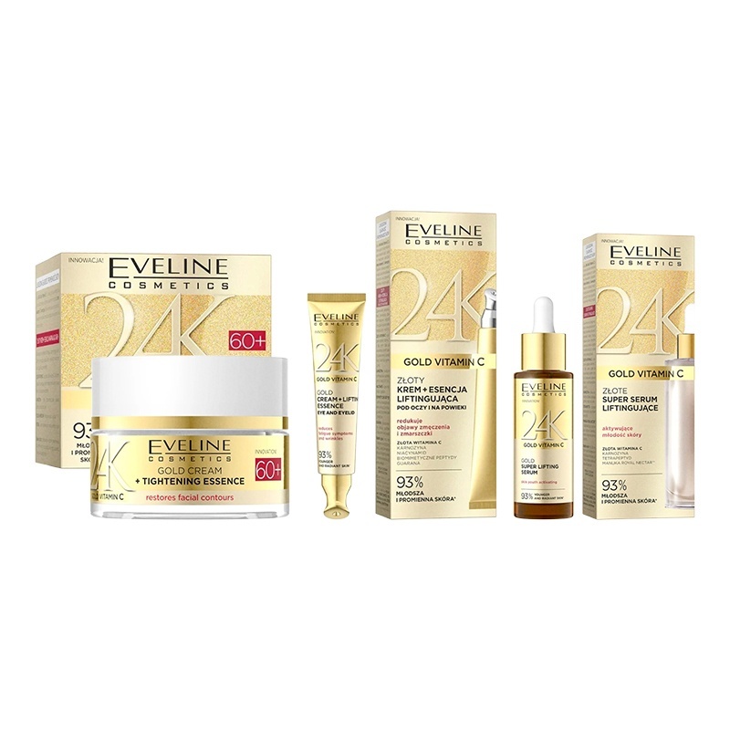 Set Eveline Cosmetics 24K Gold Vitamin C 60+ – Crema 50ml, Crema Ochi 15ml si Ser Lifting 30ml