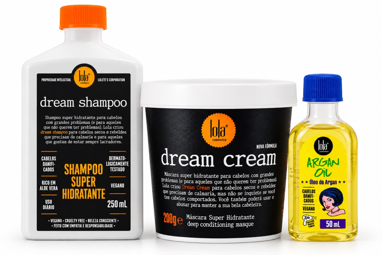 Set Lola Cosmetics Dream Cream pentru Păr Uscat – Șampon 250 ml + Mască 450 g + Ulei Argan 50 ml