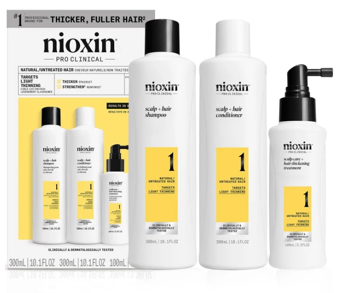 Set Nioxin System 1, Sampon 300 ml + Balsam 300 ml + Tratament 100 ml (Continut set: 300 ml Sampon + 300 ml Balsam + 100 ml Tratament)