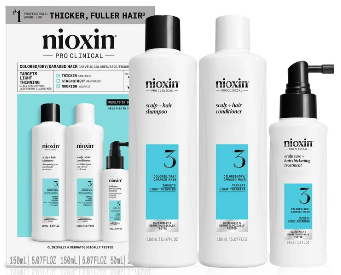 Set pentru vopsit Nioxin System 3, Sampon 150 ml + Balsam 150 ml + Tratament leave-in 50 ml