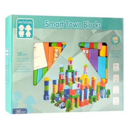 Set Smart Town 100 cuburi lemn