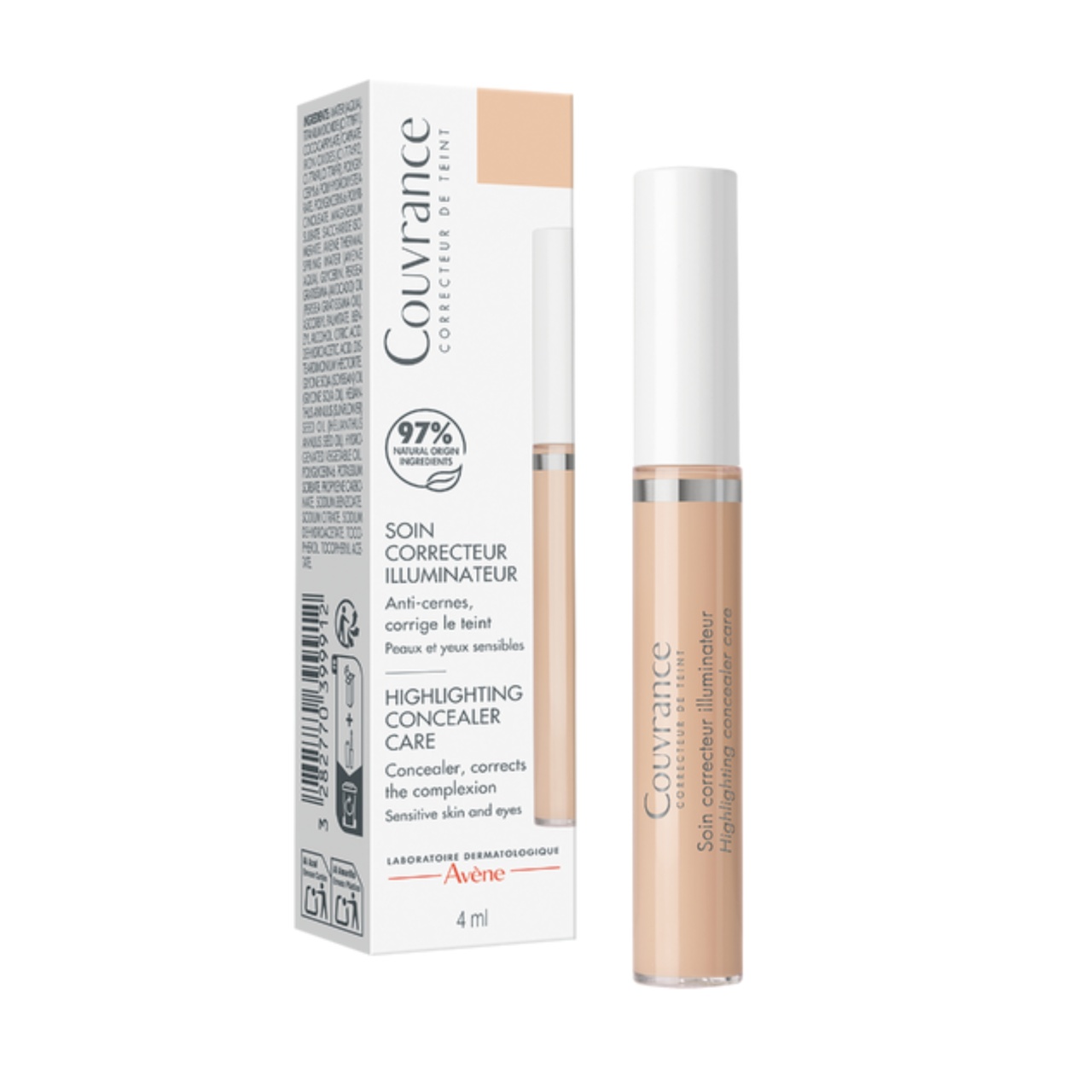 Corector iluminator pentru pielea sensibila Avene Couvrance, 4 ml
