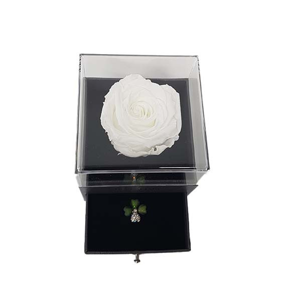 Cutie tip sertar cu trandafir criogenat alb si brosa (CULOARE: Alb)