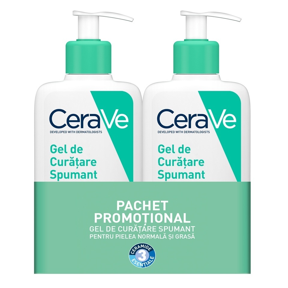 Gel de curatare spumant CeraVe pentru piele normal-grasa (Concentratie: Gel de curatare, Gramaj: 2 x 236 ml)