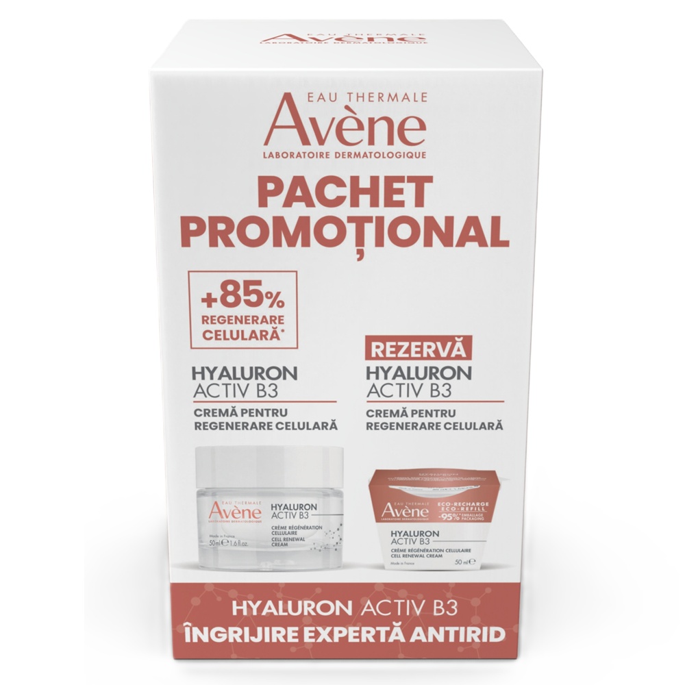 Pachet Avene Crema pentru regenerare celulara Hyaluron Activ B3, 50 ml + Rezerva, 50 ml