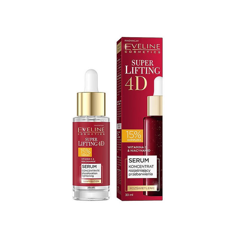 Ser iluminator SUPER LIFTING 4D, 15% Vitamina C si Niacinamida, Eveline Cosmetics, 30 ml