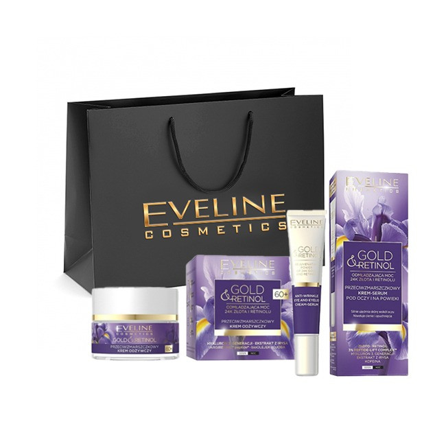 Set cadou Eveline Cosmetics Cremă-concentrat împotriva ridurilor adânci Gold And Retinol 60 +, 50 ml