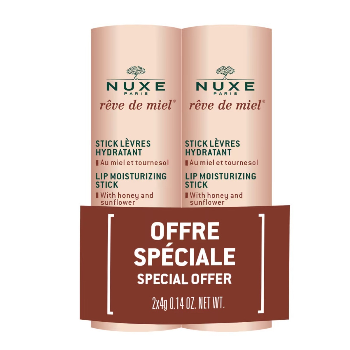 Set Duo Nuxe Reve de Miel – Balsam de buze hidratant vegan, 2 x 4 g