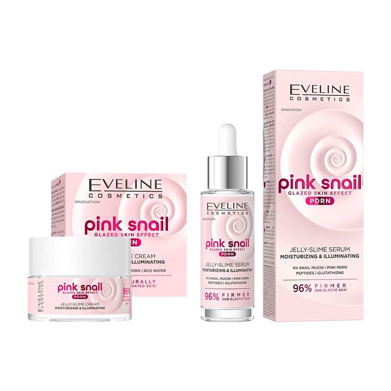 Set Eveline Pink Snail PDRN – Crema Hidratanta si Iluminatoare 50 ml + Ser Facial Jelly-Slime 30 ml