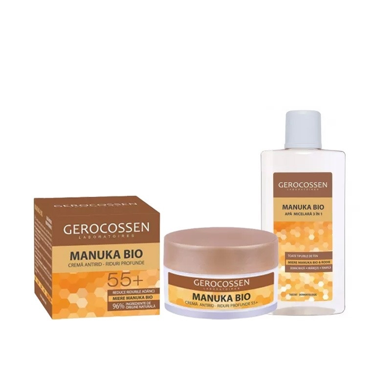 Set Gerocossen Manuka Bio – Crema Antirid 55+, 50ml si Apa Micelara 3in1, 400ml