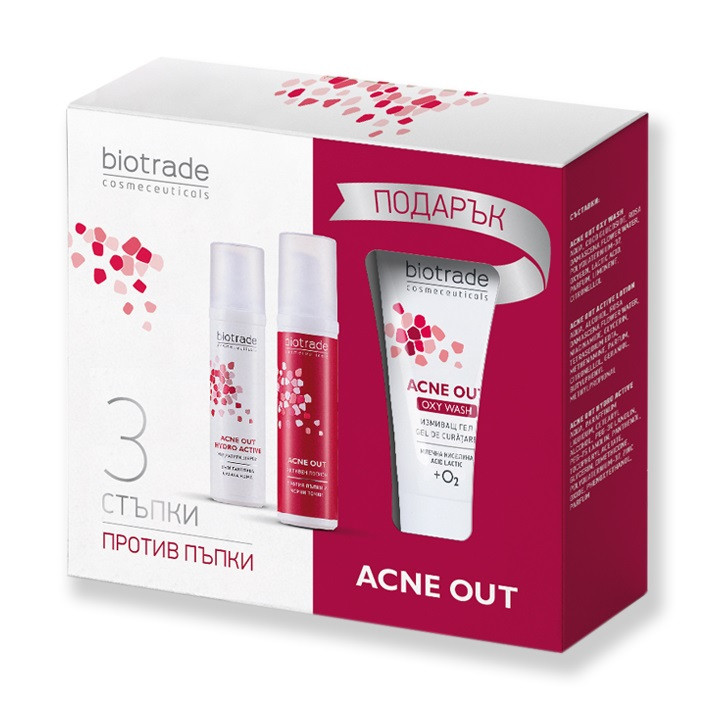 Set ingrijire ten Biotrade Acne Out Crema hidratanta, 60 ml + Lotiune activa, 60 ml + Gel de curatare, 50 ml