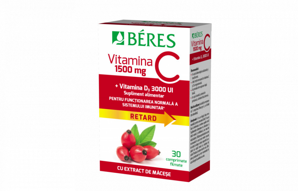 Vitamina C 1500 mg + Vitamina D3 3000 UI, 30 cpr RETARD, Beres Pharmaceuticals