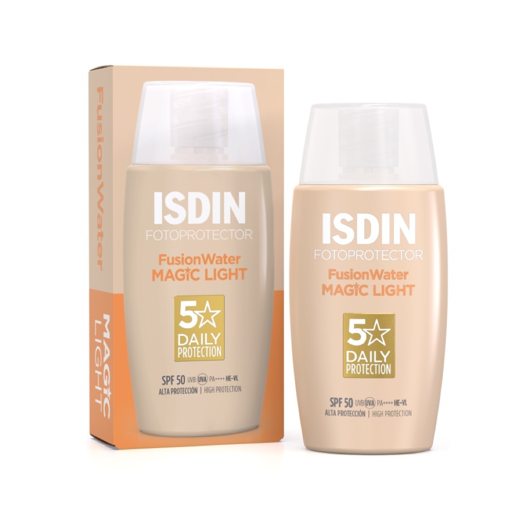 Crema de protectie solara pentru fata cu SPF 50 Isdin Fusion Water Color, 50 ml (Concentratie: Protectie solara, Culoare produse: Light)
