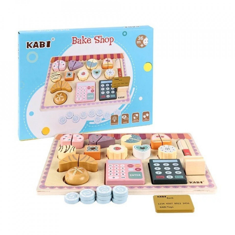 Joc de rol puzzle lemn Cofetaria tip Montessori, Kabi