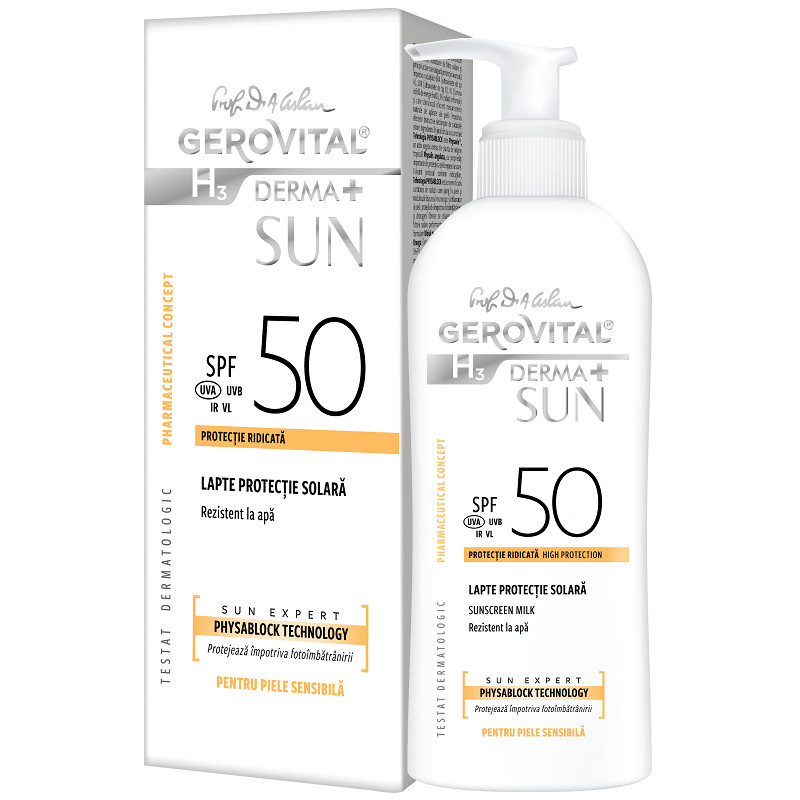 Lapte pentru protectie solara Gerovital H3 Derma+ Sun, cu SPF50, 150 ml