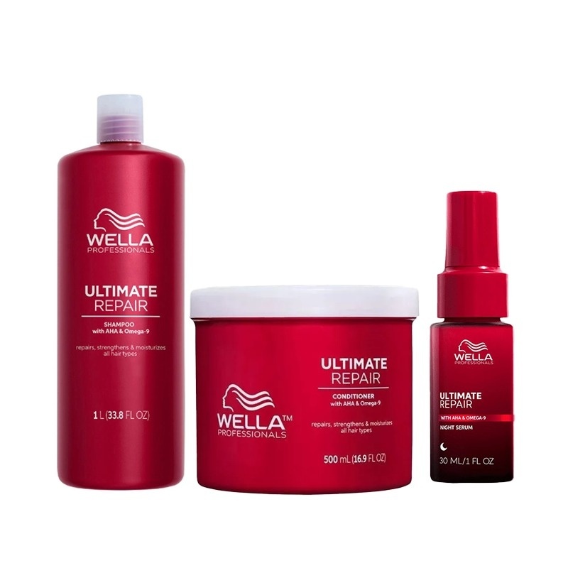 Pachet Wella Professionals Ultimate Repair – Sampon 1000 ml + Balsam tratament 500 ml + Ser de noapte 30 ml