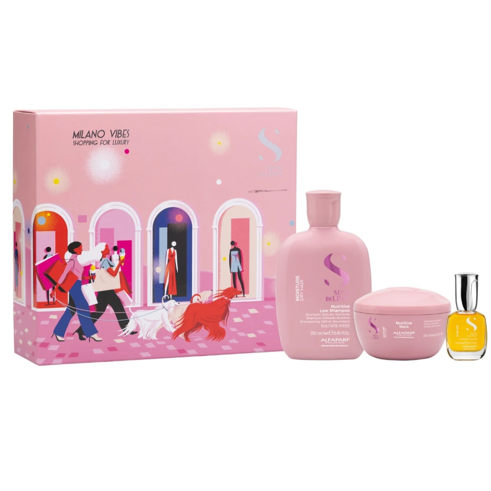 Set Alfaparf Moisture Nutritive pentru par uscat Sampon 250ml + Masca 200ml + Cristalli Liquidi ,15ml