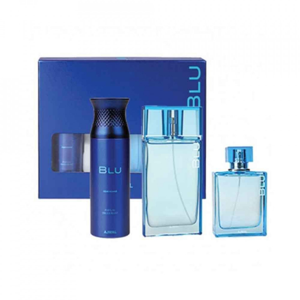 Set cadou Ajmal Blue, Barbati, Eau de parfum 90 ml + Eau de cologne 90 ml + Deodorant 200 ml