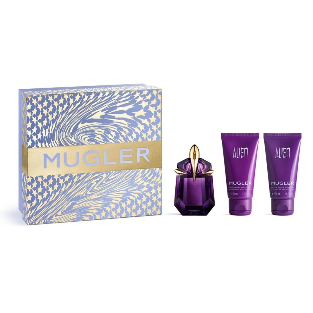 Set cadou Alien Thierry Mugler, Femei, Apa de Parfum, 30 ml + Lotiune de corp 50 ml + Gel de dus, 50 ml