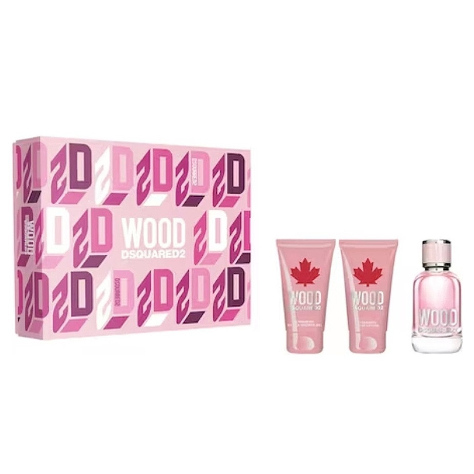 Set cadou Dsquared Wood for Her, Apa de Toaleta, 50 ml + Lotiune de corp, 50 ml + Gel de dus, 50 ml