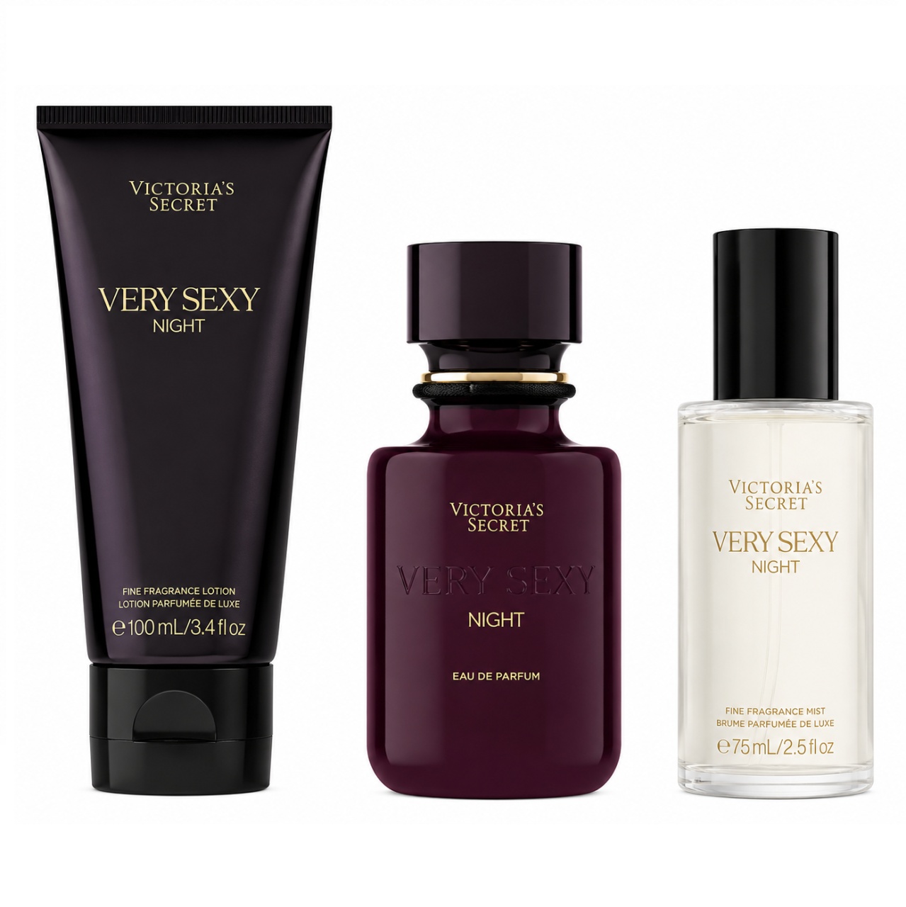 Set Cadou Victorias Secret, Very Sexy Night, Apa de Parfum, 50 ml Spray de corp 75 ml si Lotiune de corp 100 ml