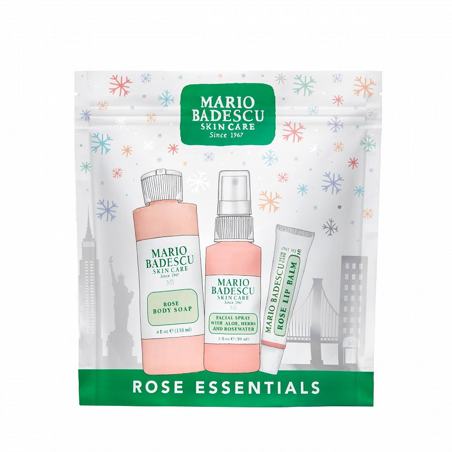 Set ingrijire Mario Badescu Rose Essentials, Spray facial Facial Spray, 59 ml + Balsam de buze Rose 