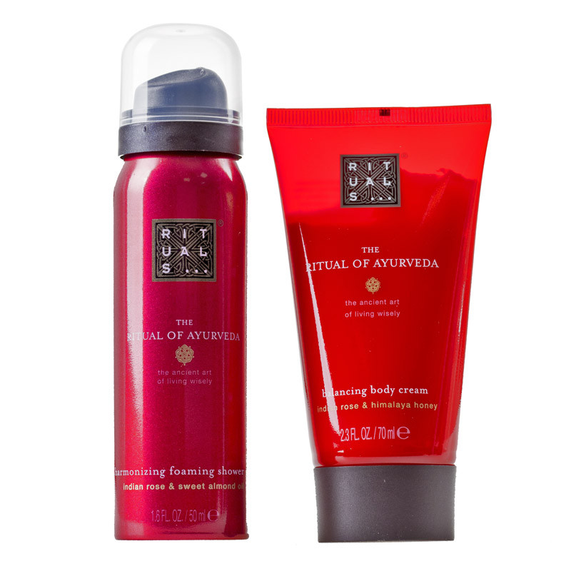 Set Rituals Ayurveda Mini Travel, Crema de corp, 70 ml + Gel de dus 50 ml