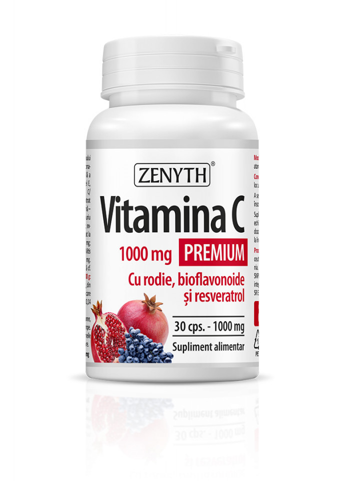 Vitamina C Premium 1000 mg cu Rodie, Bioflavonoide și Resveratrol, Zenyth (Gramaj: 30 capsule, Concentratie: 1000 mg)