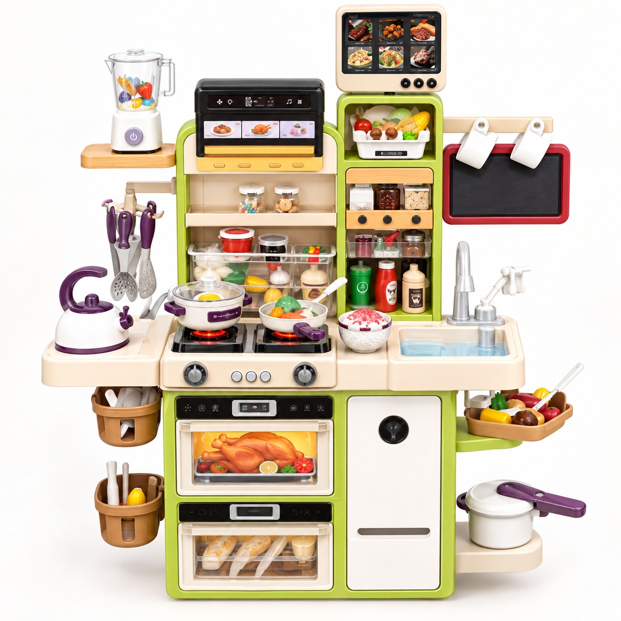 Bucatarie interactiva pentru copii Dream Kitchen, 93 cm, lumini, sunete, abur si apa, accesorii incluse, verde-crem, 3+ ani