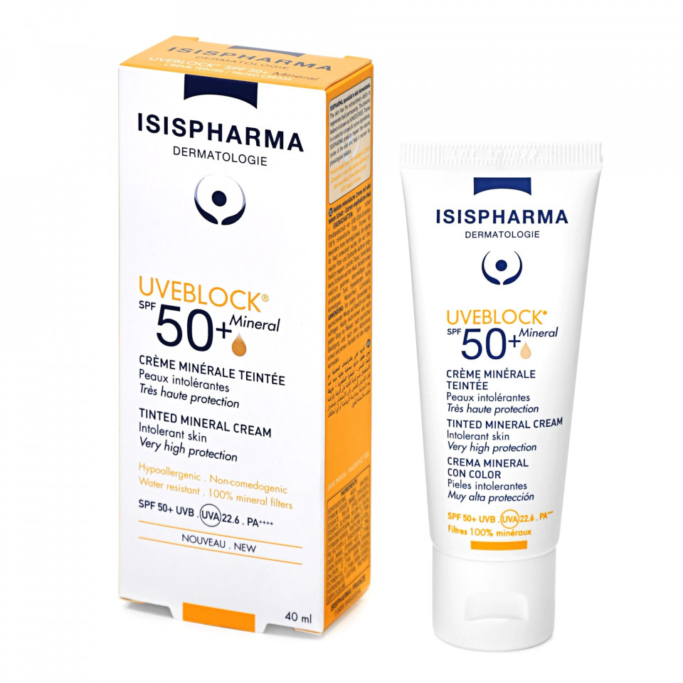 Crema cu protectie solara Isispharma UVEBLOCK SPF 50+ Tinted Mineral, 40 ml
