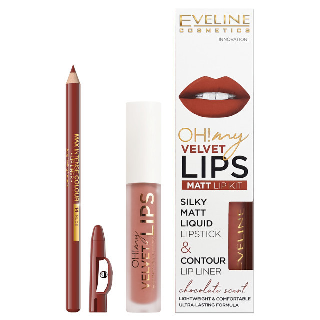 Kit de buze Oh! My Velvet Lips Eveline Cosmetics (Concentratie: Set, Nuanta Ruj: 11 Cookie Milkshake)