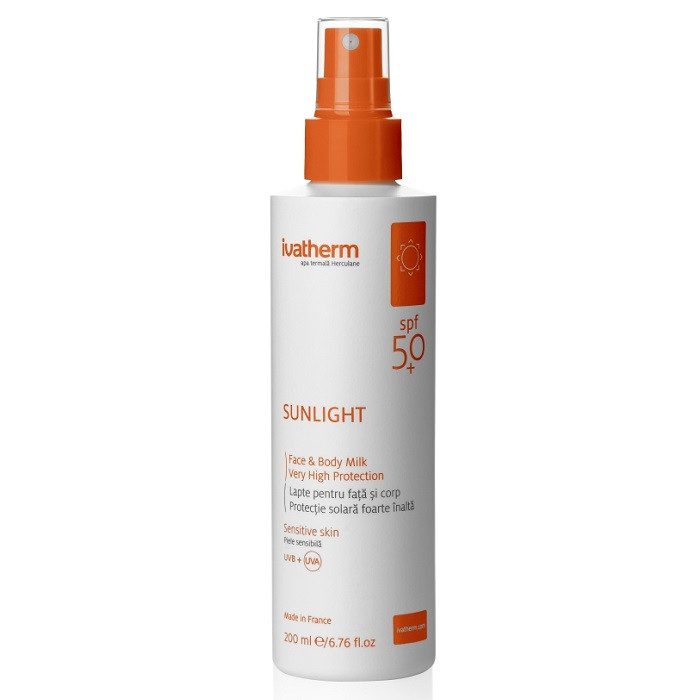 Lapte pentru fata si corp cu protectie solara SPF 50+ Ivatherm Sunlight (Gramaj: 200 ml, Concentratie: Lapte)