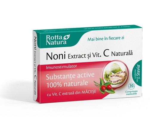 Noni extract+ Vitamina C naturala Rotta Natura 30 comprimate masticabile