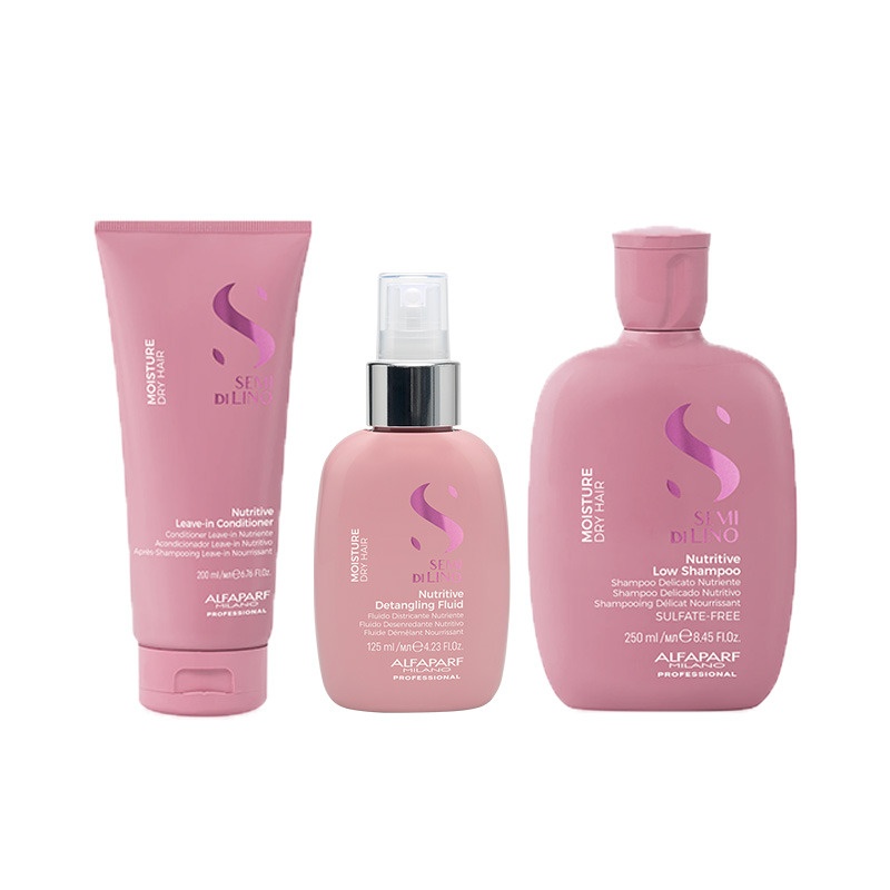 Set Alfaparf Semi di Lino Moisture – Balsam leave-in 200 ml + Fluid de descurcare 125 ml + Sampon nutritiv 250 ml