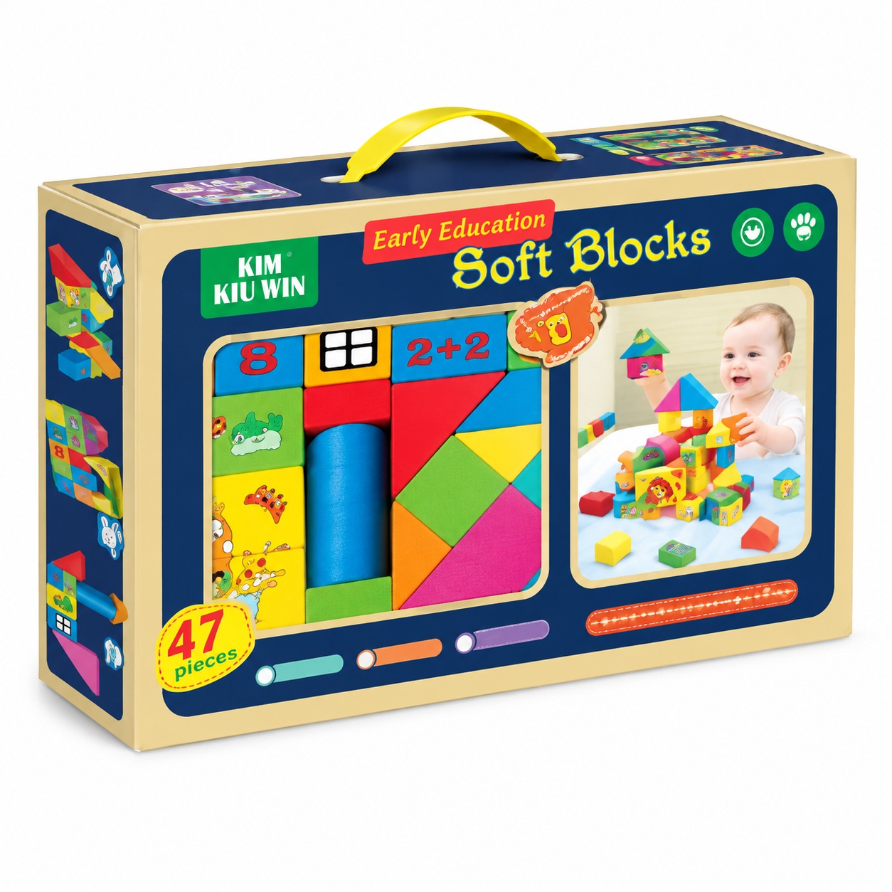 Set de constructie din spuma, 47 piese colorate cu cifre, animale si tangram, multicolor, 18 luni+