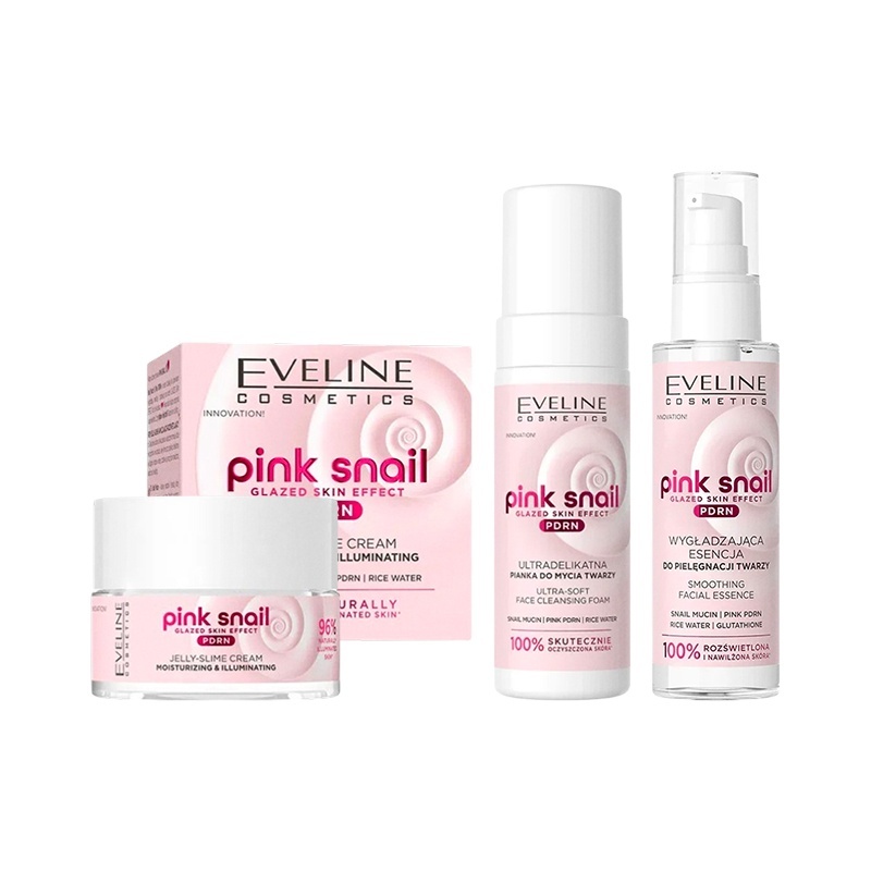 Set Eveline Pink Snail PDRN – Crema Hidratanta si Iluminatoare 50 ml + Spuma Curatare 150 ml + Esenta Faciala 100 ml