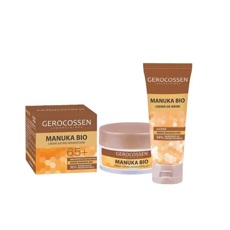 Set Gerocossen Manuka Bio – Crema Antirid 65+, 50ml si Crema de Maini 75ml