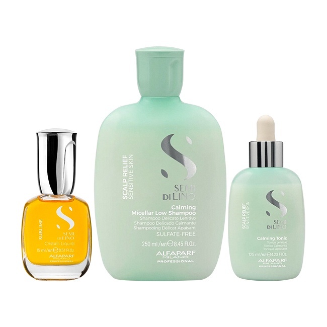 Set pentru scalp sensibil Alfaparf Milano Calming Sampon 250 ml + Tonic Calmant 125 ml + Ulei Cristalli Liquidi 15 ml