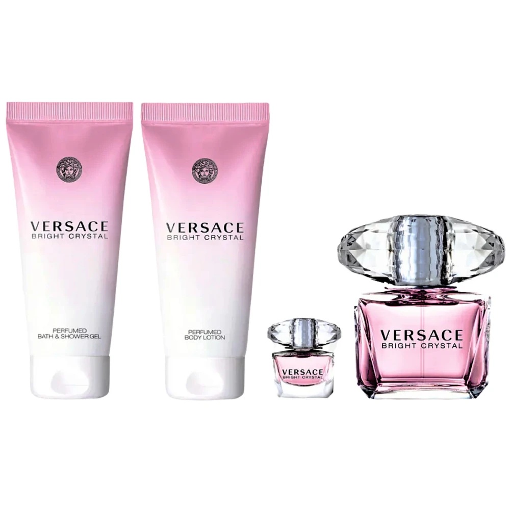 Set Versace Bright Crystal, Apa de toaleta, 90 ml + 5 ml + Lotiune de corp, 100 ml + Gel de dus, 100 ml
