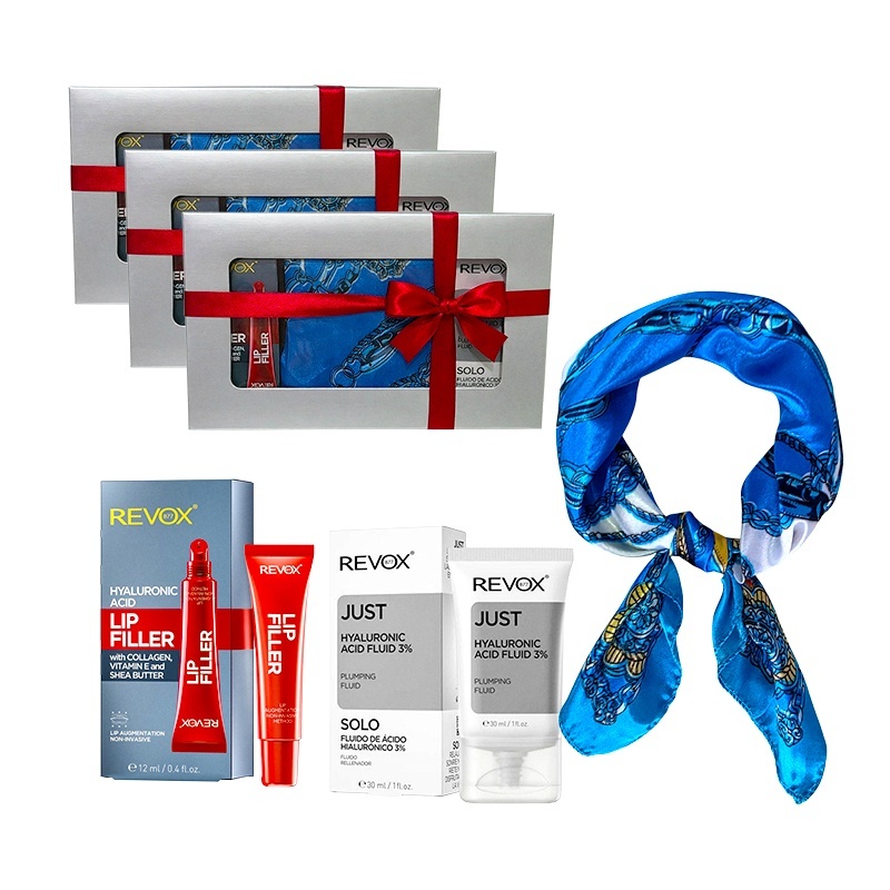 3 x Set Elysa – Ser Revox Hyaluronic Acid Fluid 3% 30ml, Lip Filler Revox 12ml, Esarfa