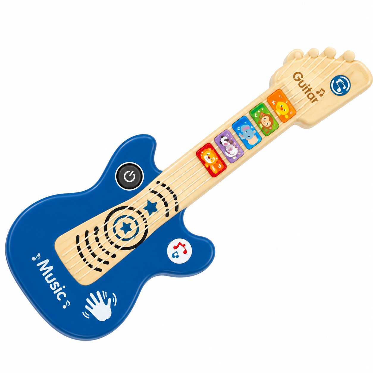 Chitara muzicala interactiva pentru copii, butoane tactile, lumini, melodii si sunete, albastru, 12 luni+